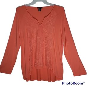 RXB women's XXL orange laced center front pullover tunic. 273